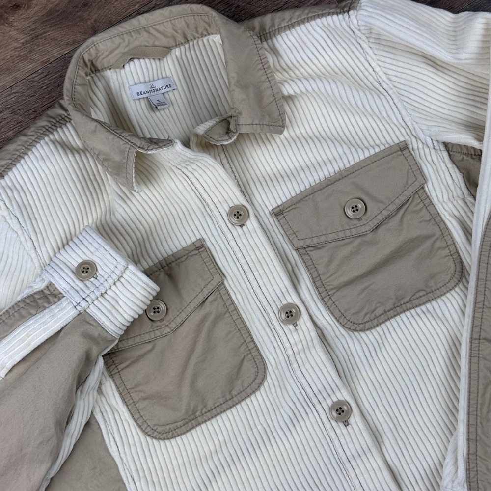 LL Bean Corduroy Shirt Women Size Small Cream/Tan Casual Winter